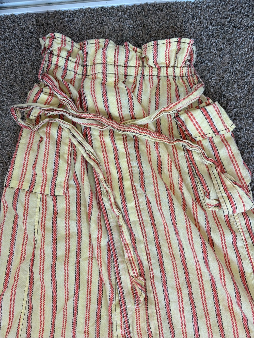 Free People One Natalia Striped Midi Skirt Yellow Rise Tie Waist small - Picture 4 of 7